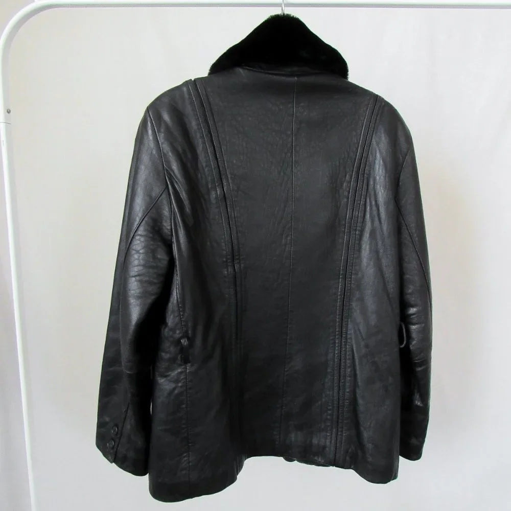 VTG 90s Faux Fur Collar Black Leather Jacket Y2K Leather Jacket Chic Modern Fit - Picture 3 of 16